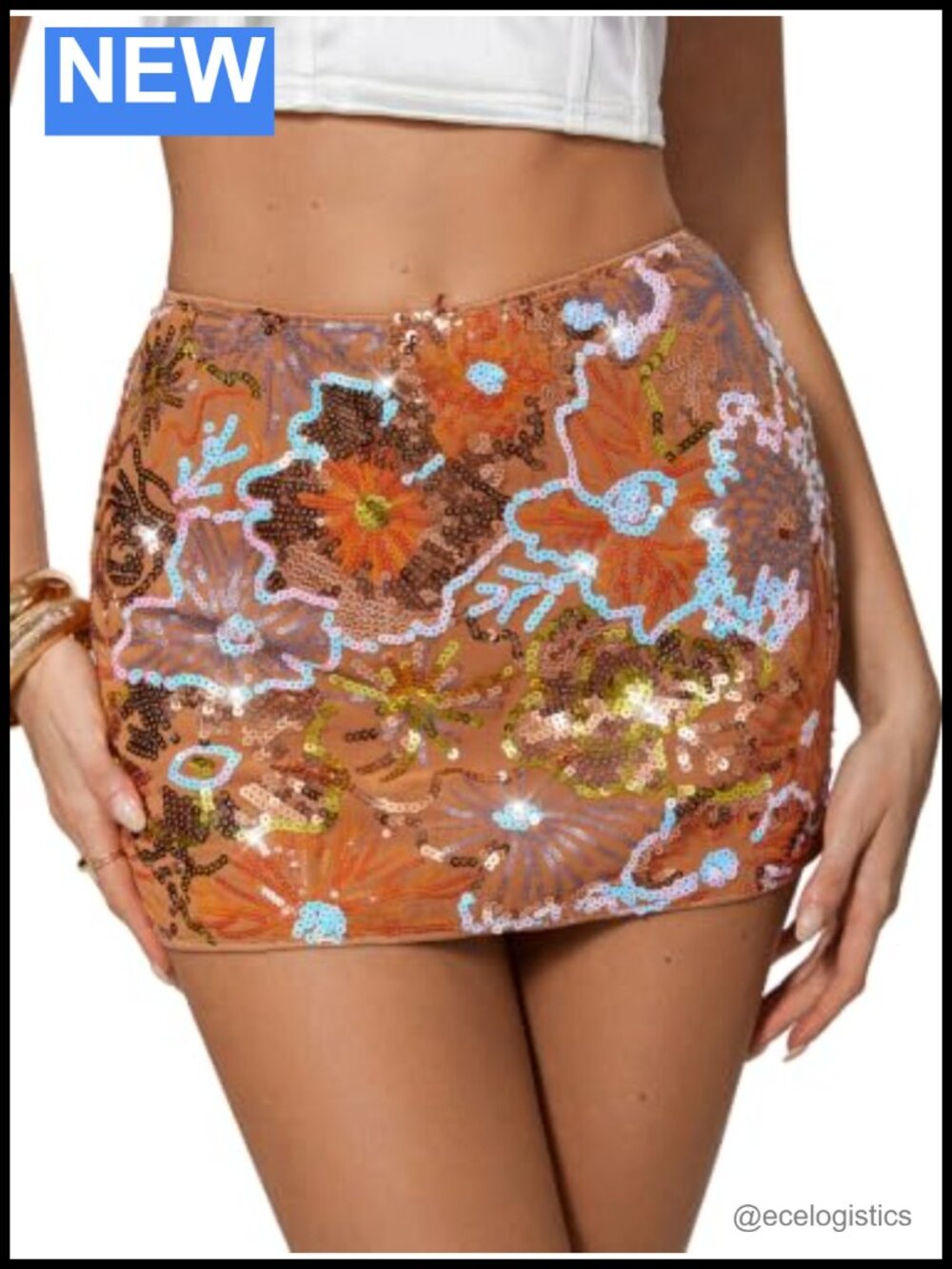 Women's Sequin Glitter Floral Low Waisted Bodycon Mini Skirt Y2K Party
